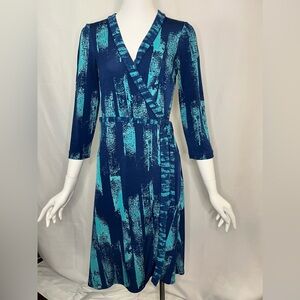 BCBGMaxAzria Blue Wrap Dress V-Neck 3/4 Sleeve